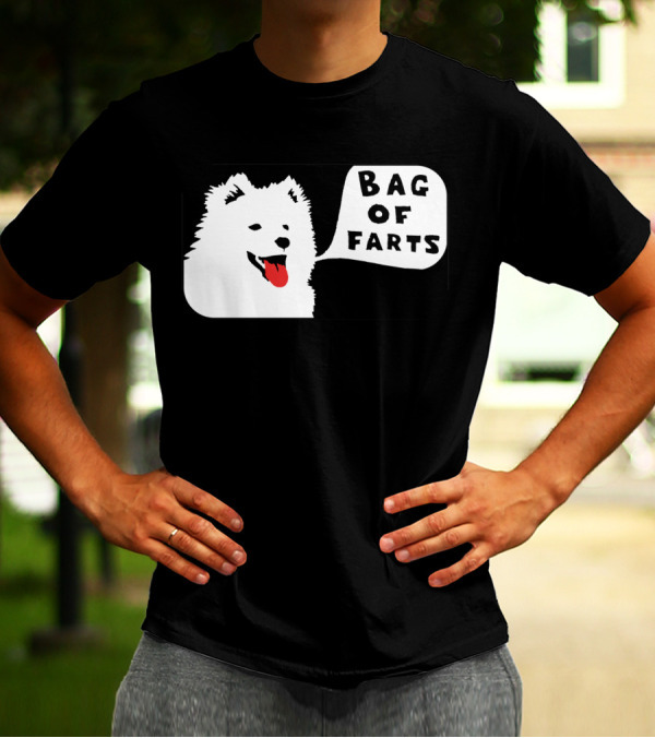 Bag Of Farts White Dog Black Frame T-Shirt