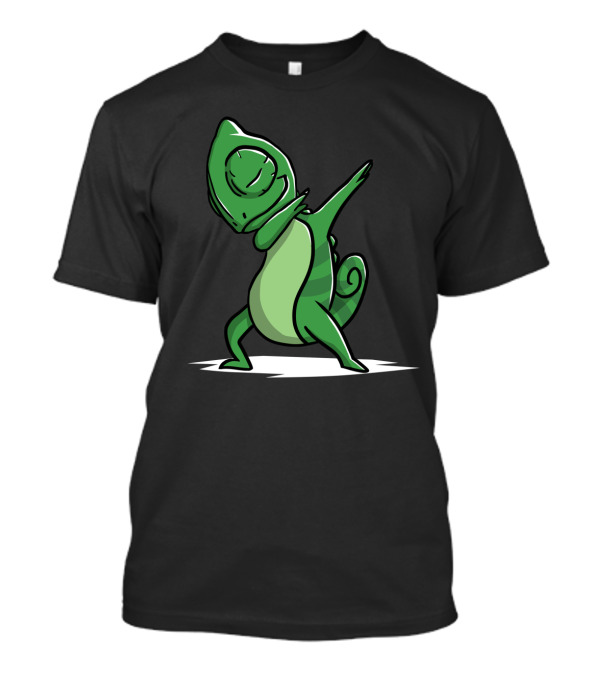 Chameleon Performing Dab Dance Move In Green Cartoon T-Shirt