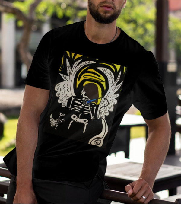 Tony Johnson And His Dog Ace Surreal Skeleton With Angel Wings And Halo T-Shirt