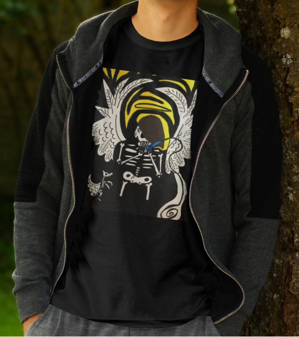 Tony Johnson And His Dog Ace Surreal Skeleton With Angel Wings And Halo T-Shirt