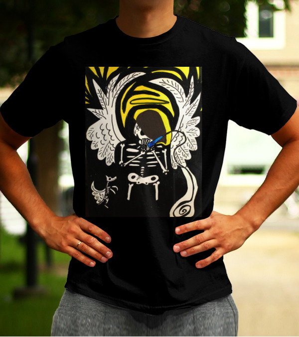 Tony Johnson And His Dog Ace Surreal Skeleton With Angel Wings And Halo T-Shirt