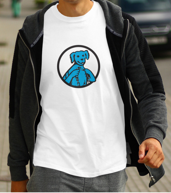 Blue Merle Dog Mascot Holding Broken Chain T-Shirt