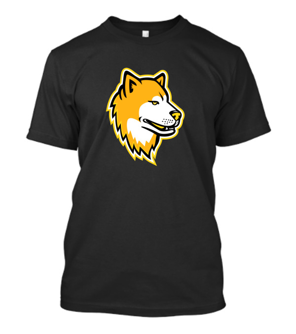 Japanese Akita Inu Dog Mascot In Bold Yellow T-Shirt