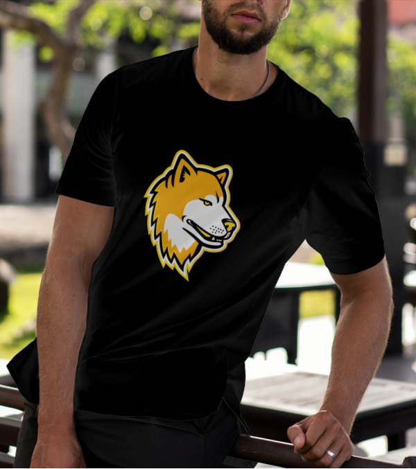 Japanese Akita Inu Dog Mascot In Bold Yellow T-Shirt