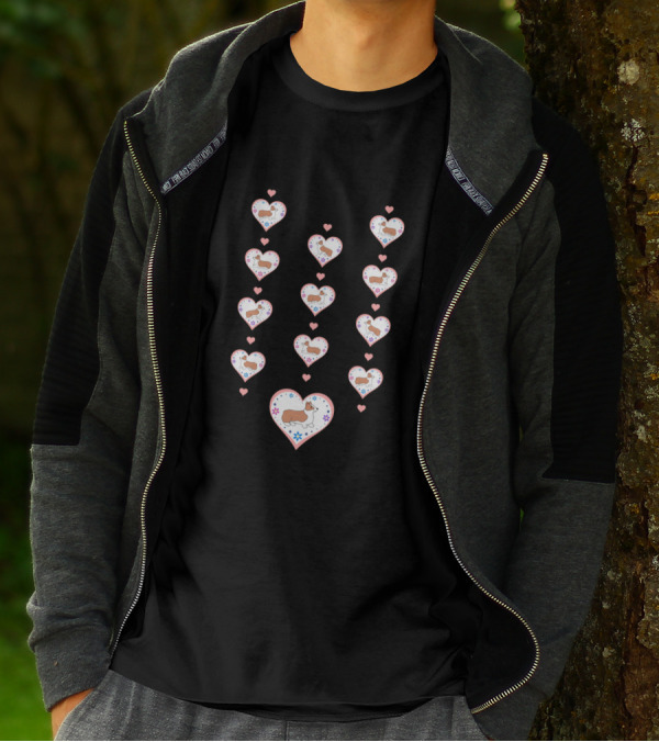 Corgi Dog Heart Pattern With Pink Accents Notebook T-Shirt