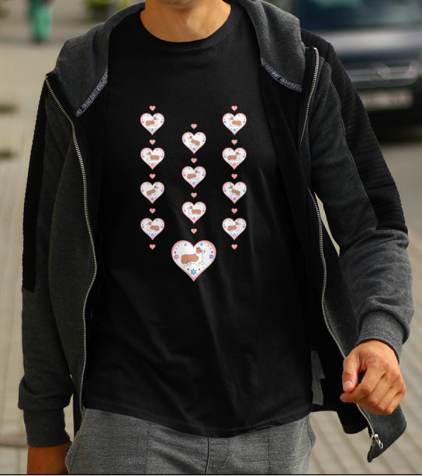 Corgi Dog Heart Pattern With Pink Accents Notebook T-Shirt