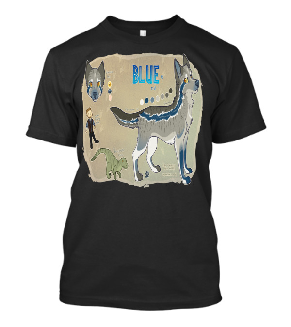 Blue The Velociraptor Dog Hybrid Character Multicolor Design With Expression Chart And Velociraptor T-Shirt