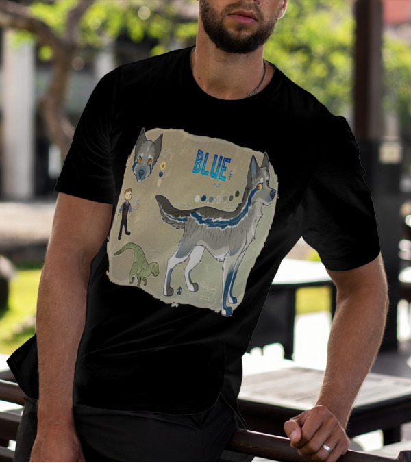 Blue The Velociraptor Dog Hybrid Character Multicolor Design With Expression Chart And Velociraptor T-Shirt