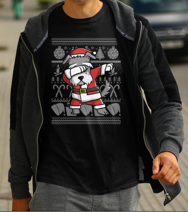 Santa Schnauzer Dabbing Dog Dab Dance Move Christmas T-Shirt