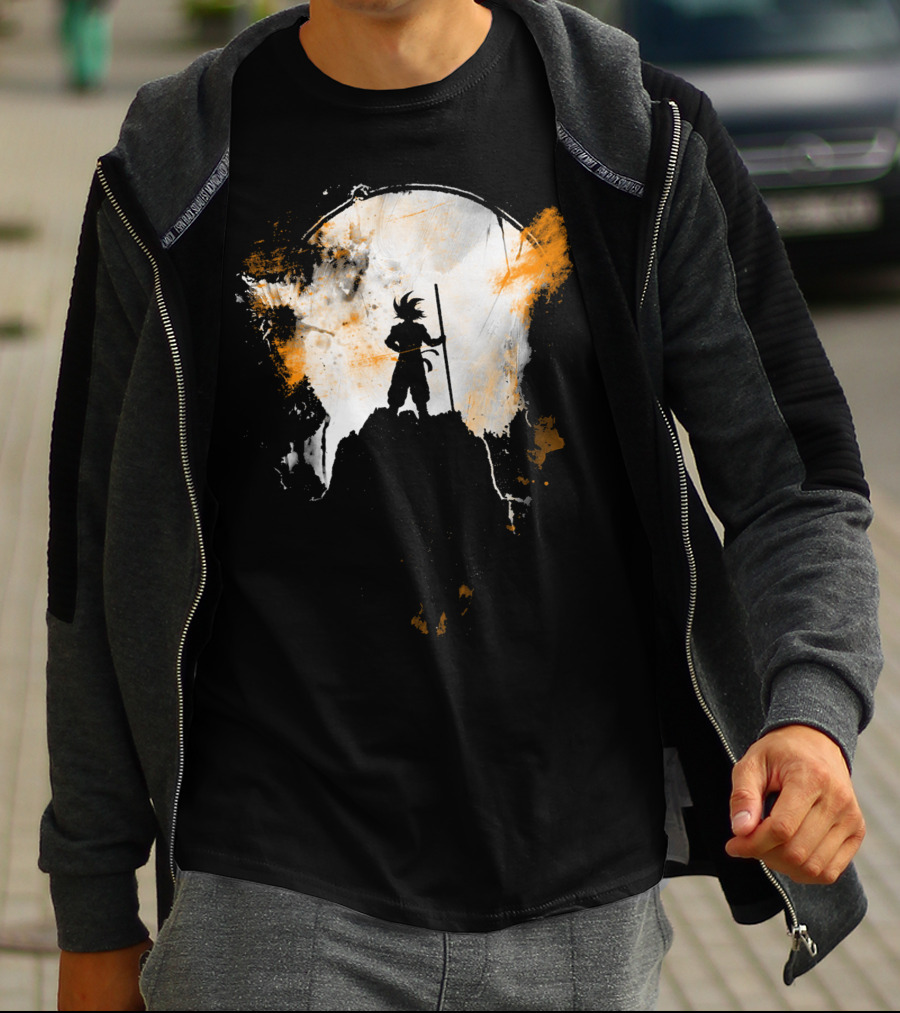 Grunge Moon Hero Dragon Warrior Silhouette Lunar Burst T-Shirt