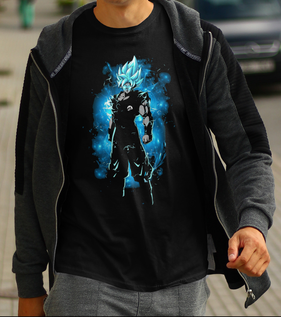 Legendary Blue Aura Warrior With Electric Hair And Black Suit T-Shirt