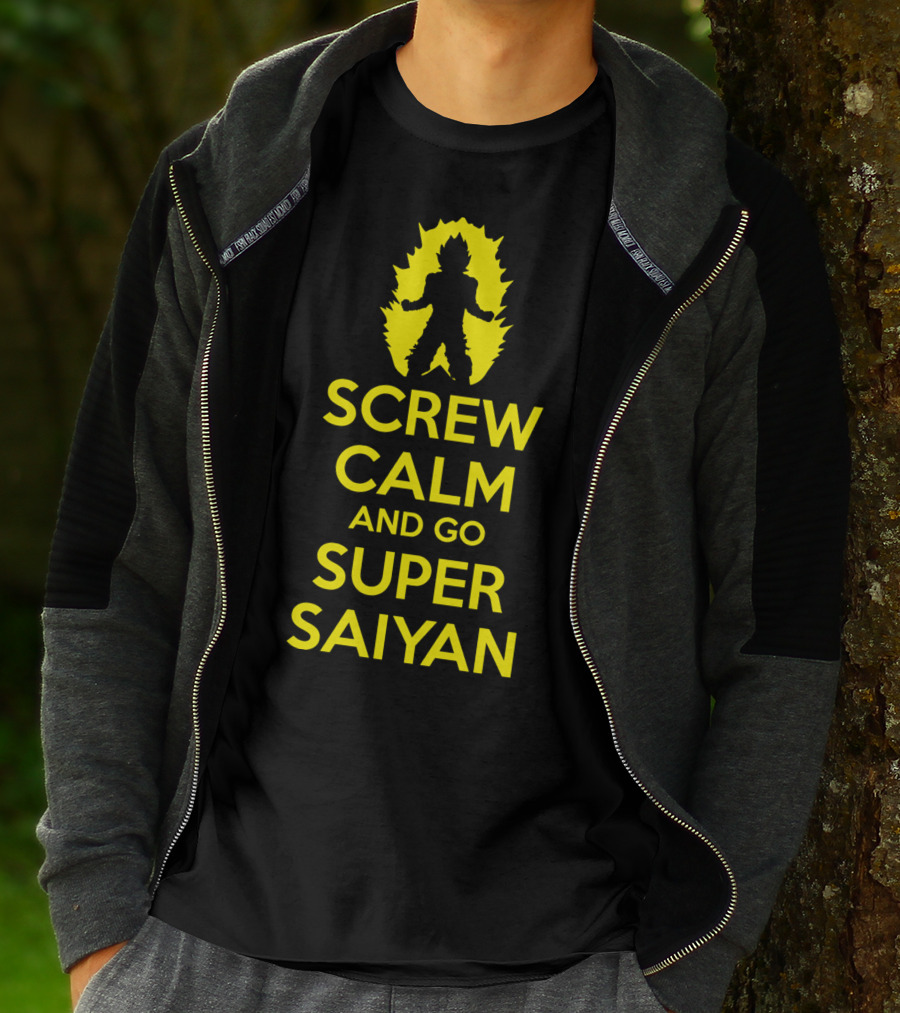 Screw Calm And Go Super Saiyan Silhouette Yellow Aura T-Shirt