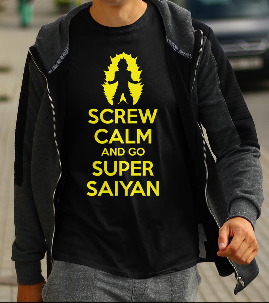 Screw Calm And Go Super Saiyan Silhouette Yellow Aura T-Shirt