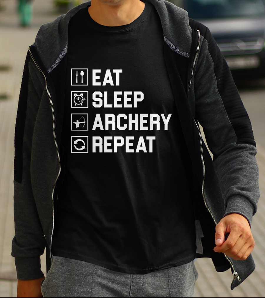 Eat Sleep Archery Repeat Iconic Routine Symbols T-Shirt