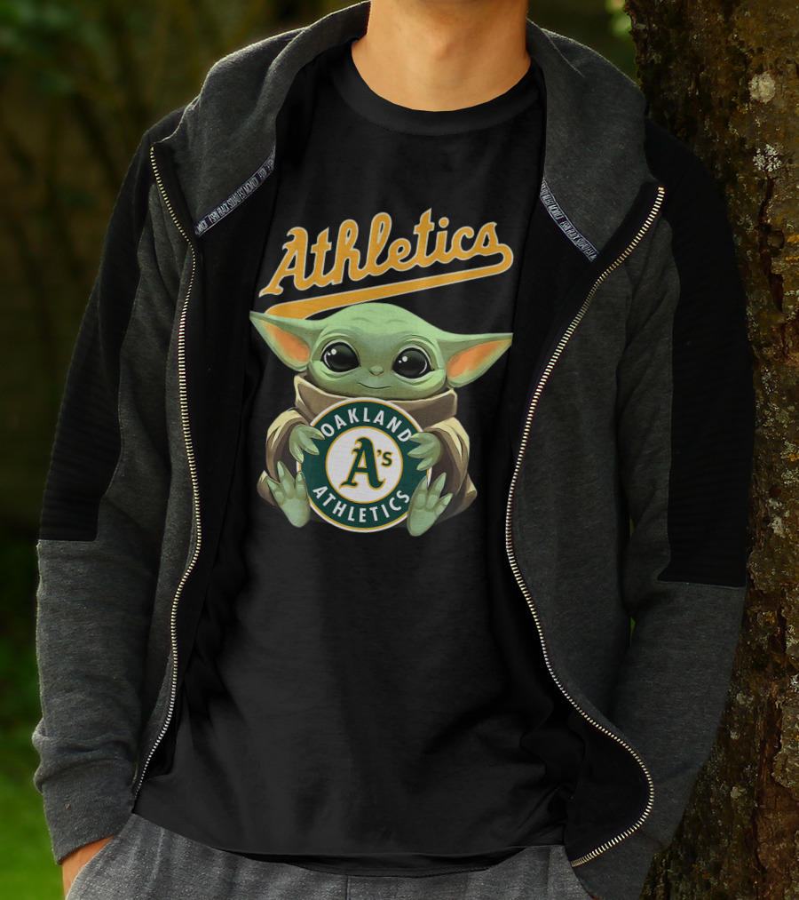 Oakland Athletics Baby Yoda Hugging A's Baseball T-Shirt