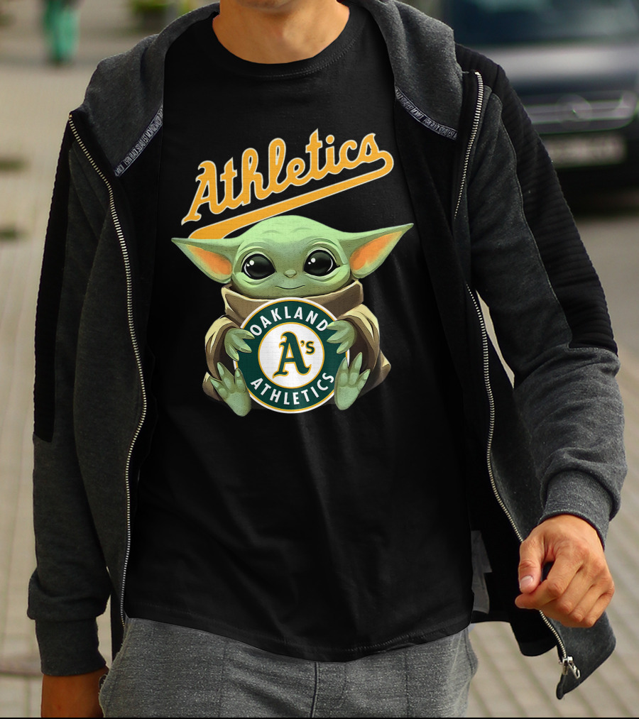 Oakland Athletics Baby Yoda Hugging A's Baseball T-Shirt