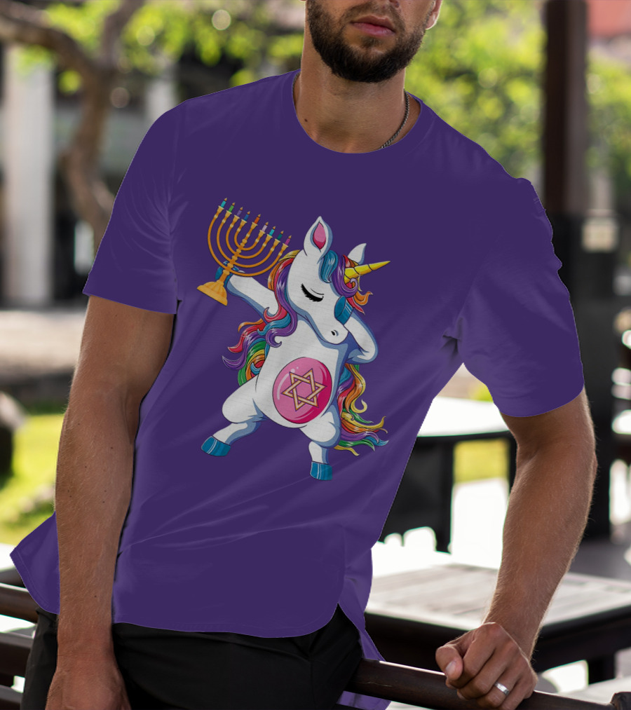 Jewnicorn Hanukkah Unicorn Dabbing With Menorah And Star Of David T-Shirt