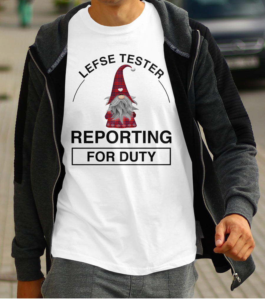 Lefse Tester Reporting For Duty Gnome With Plaid Hat And Heart T-Shirt