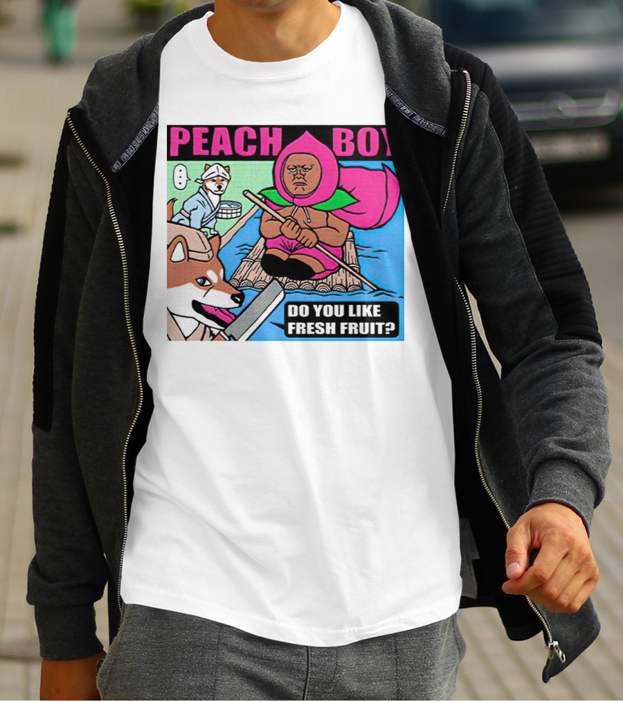 Peach Boy Do You Like Fresh Fruit Toru Owashi Manga-Style Adventure Rafting With Dog And Monkey T-Shirt