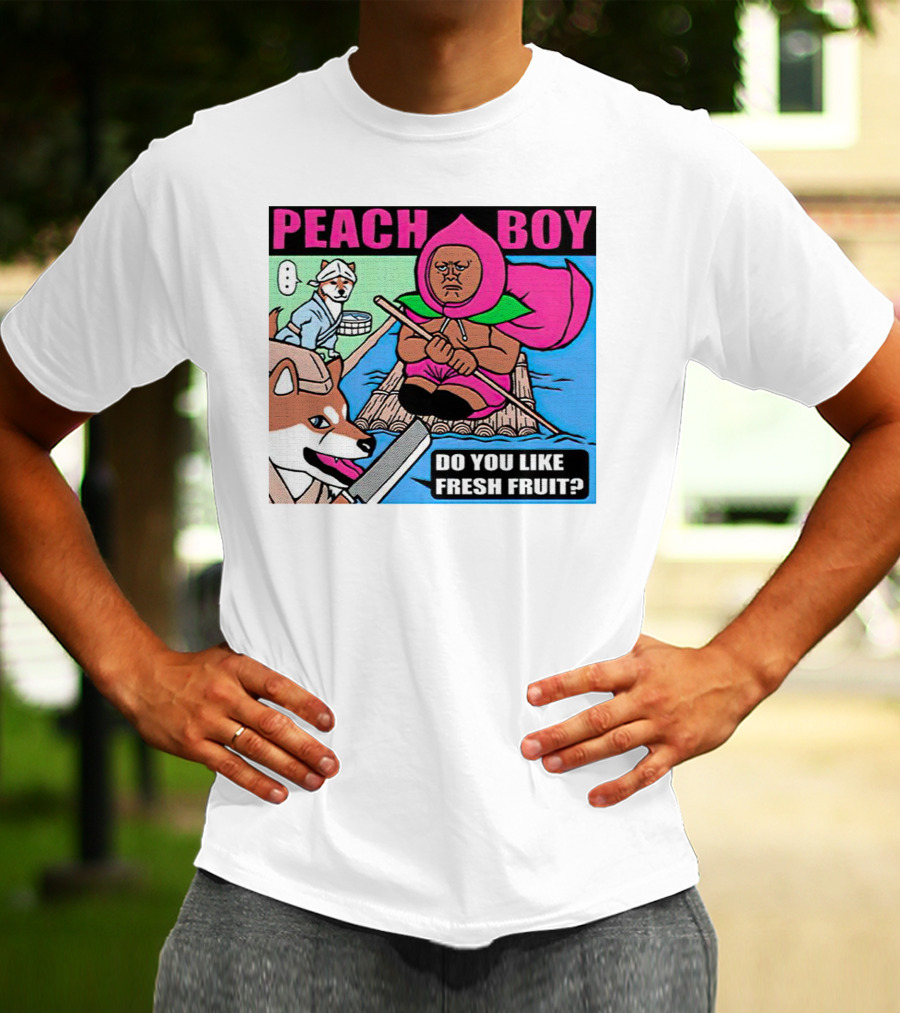 Peach Boy Do You Like Fresh Fruit Toru Owashi Manga-Style Adventure Rafting With Dog And Monkey T-Shirt