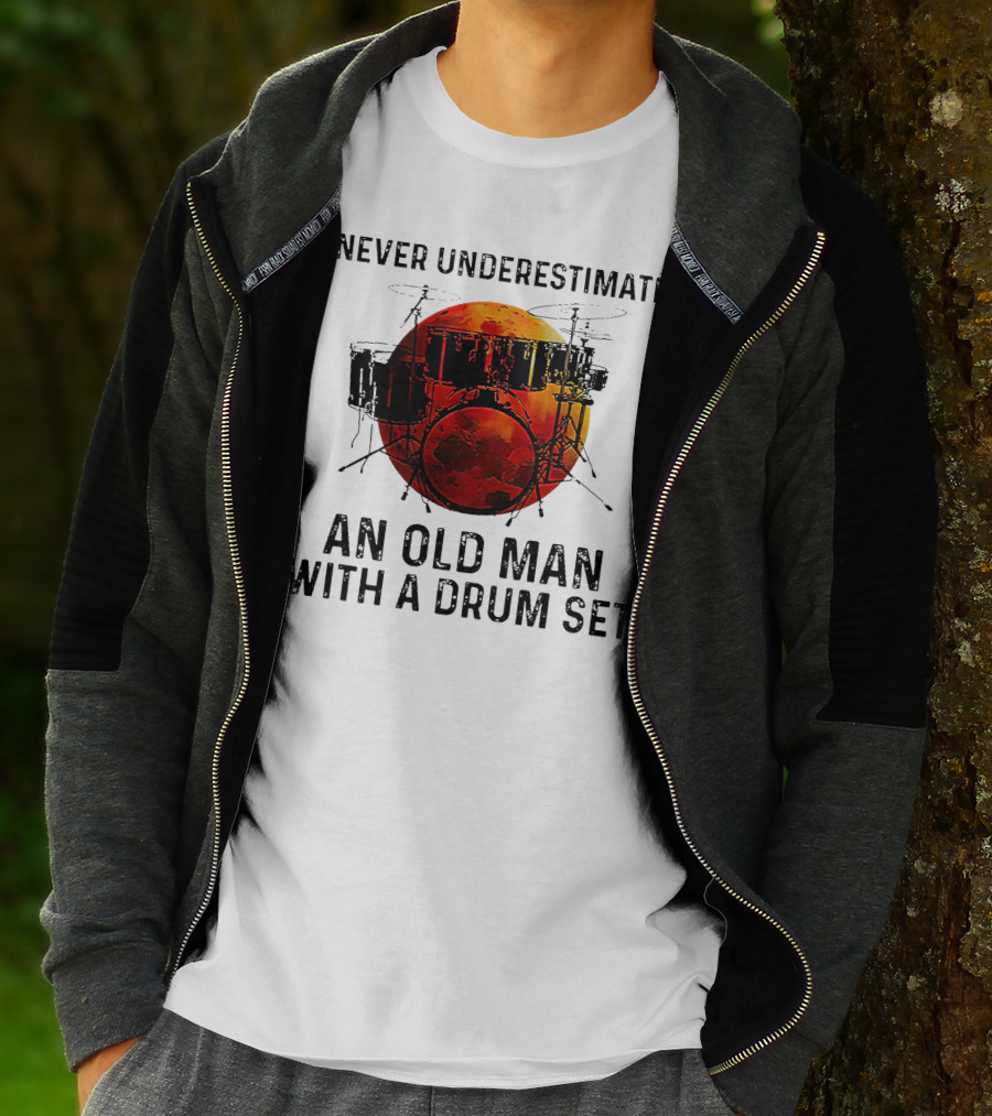 Never Underestimate An Old Man With A Drum Set Blood Moon T-Shirt