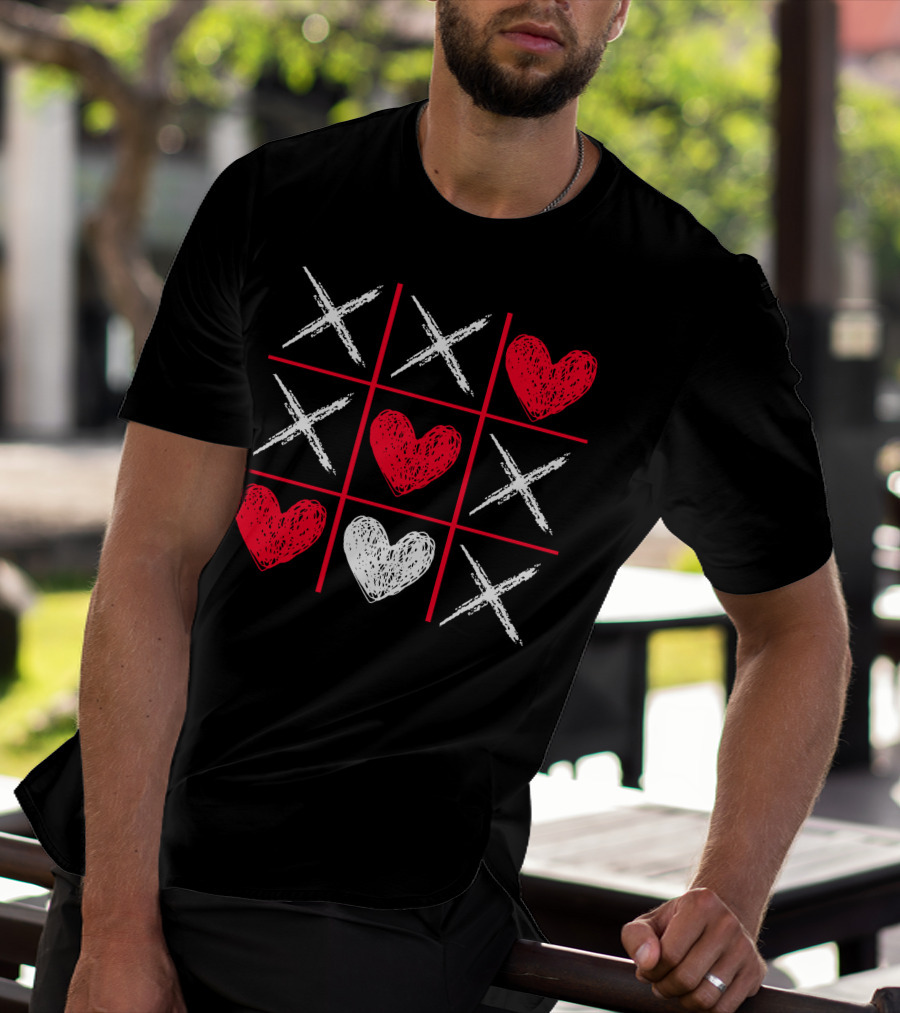 Valentines Day Tic-Tac-Toe XO XO Heart Pattern Funny Valentine Gifts T-Shirt