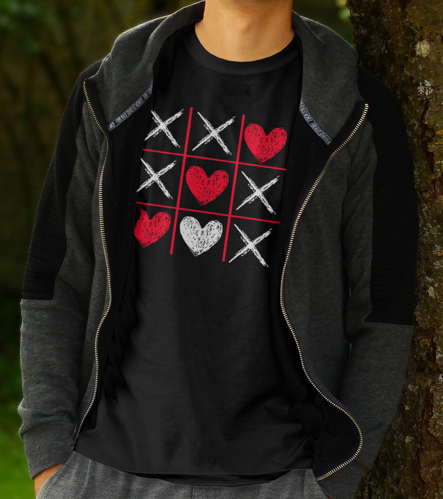 Valentines Day Tic-Tac-Toe XO XO Heart Pattern Funny Valentine Gifts T-Shirt