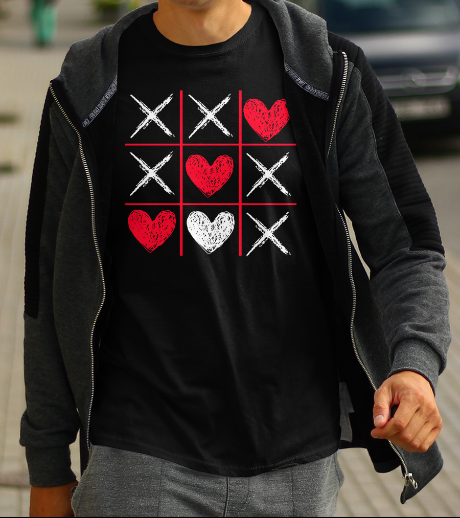 Valentines Day Tic-Tac-Toe XO XO Heart Pattern Funny Valentine Gifts T-Shirt