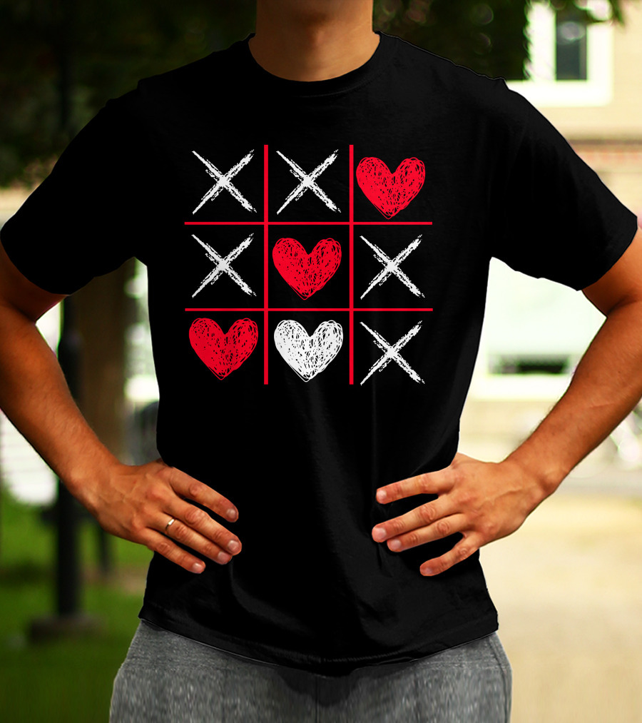 Valentines Day Tic-Tac-Toe XO XO Heart Pattern Funny Valentine Gifts T-Shirt