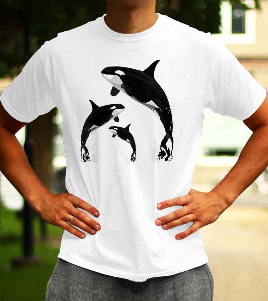 Jumping Orca Killer Whales Splashing Water Embrace T-Shirt