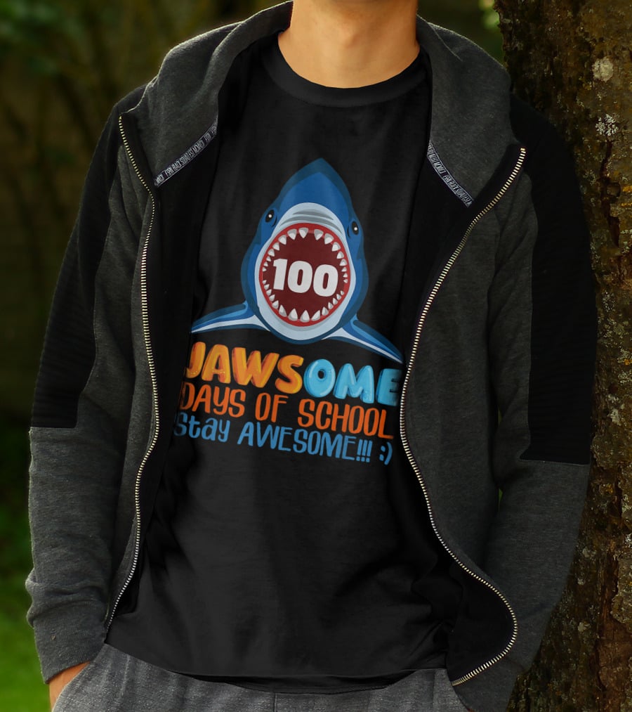 JAWSOME 100 Days Of School Stay Awesome Shark Teacher Child Gift T-Shirt