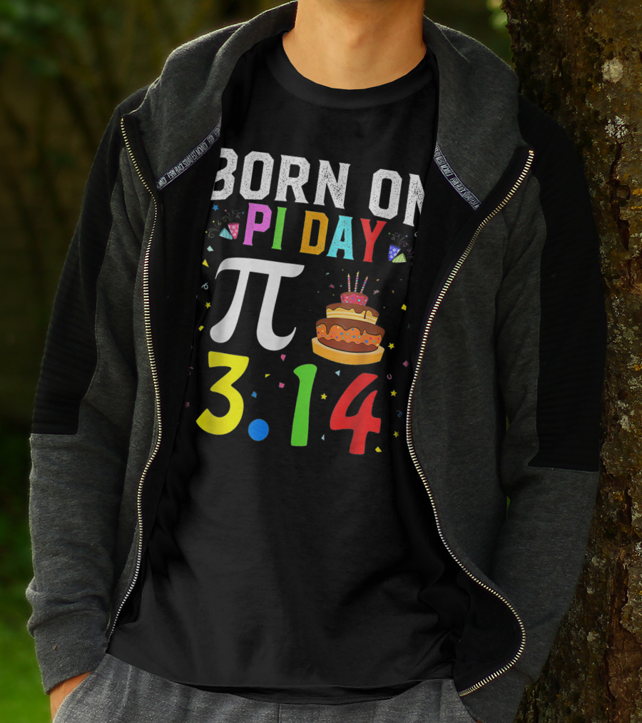 Born On Pi Day 3.14 March Birthday Celebration With Cake And Confetti T-Shirt