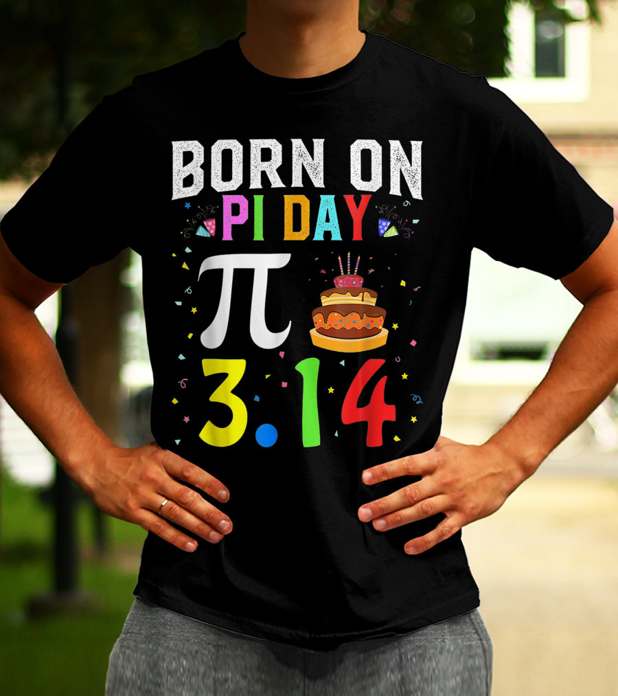 Born On Pi Day 3.14 March Birthday Celebration With Cake And Confetti T-Shirt