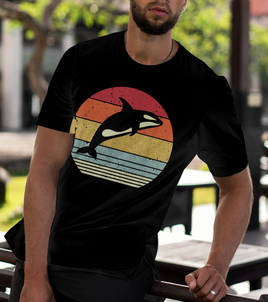 Orca Retro Sunset Style Ocean Stripes T-Shirt