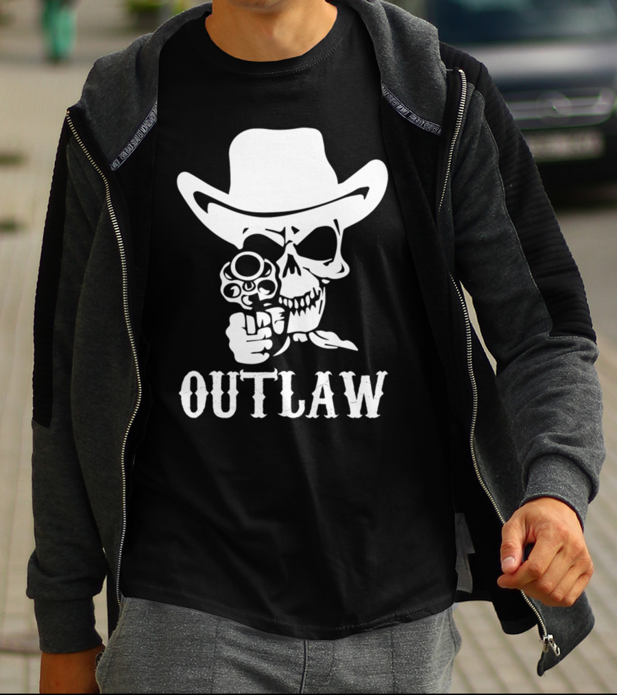 19 Outlaw Cowboy Motorbike 0997 Vintage Wild West Adventure Rider T-Shirt