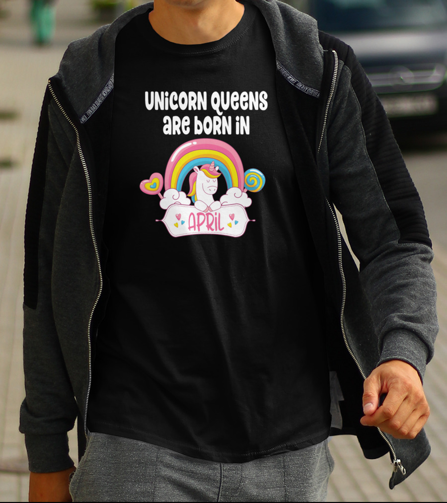 April Unicorn With Rainbow And Heart Elements T-Shirt