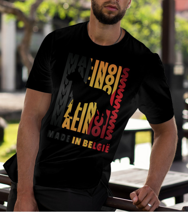 Malinois Made In België Dog Silhouette With Belgian Flag Colors T-Shirt