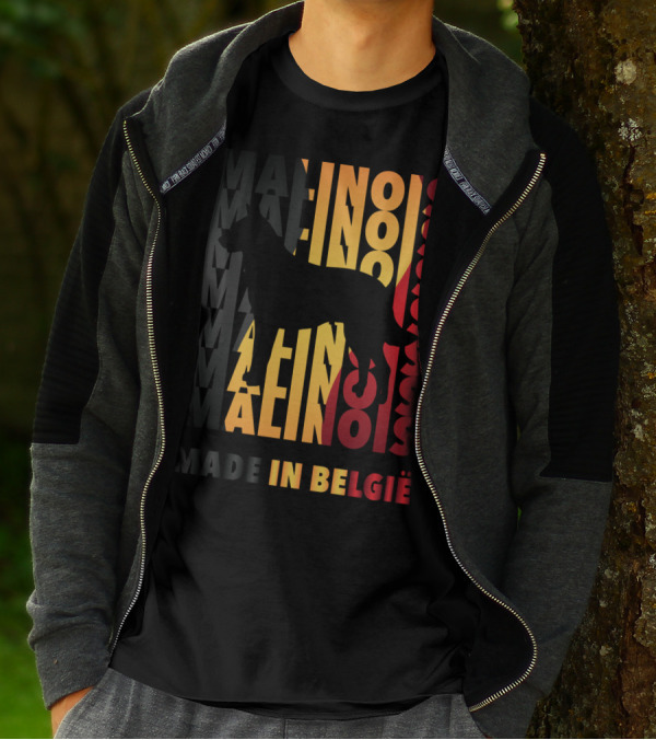 Malinois Made In België Dog Silhouette With Belgian Flag Colors T-Shirt