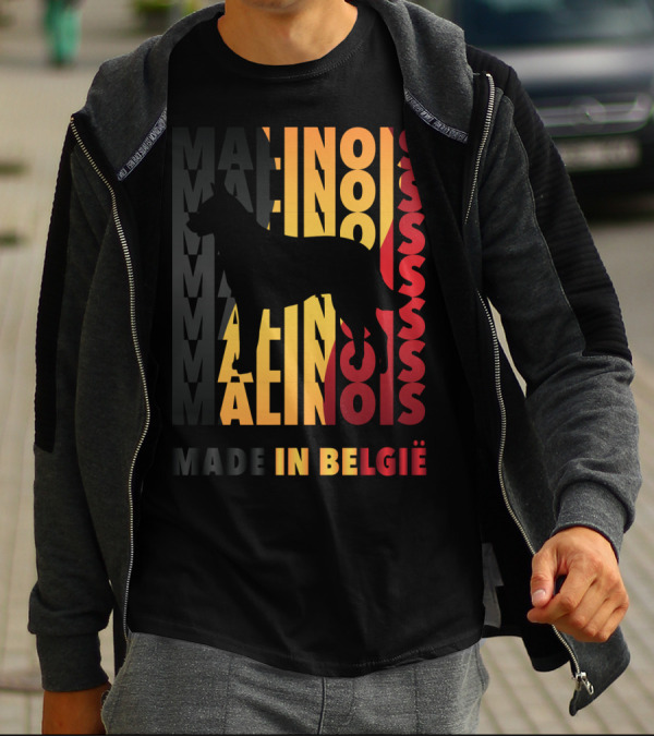 Malinois Made In België Dog Silhouette With Belgian Flag Colors T-Shirt