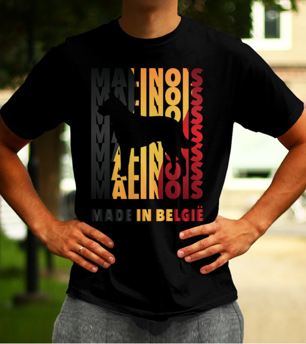 Malinois Made In België Dog Silhouette With Belgian Flag Colors T-Shirt