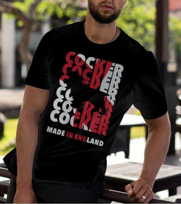 Cocker Spaniel Silhouette With Repeated Text Made In England T-Shirt