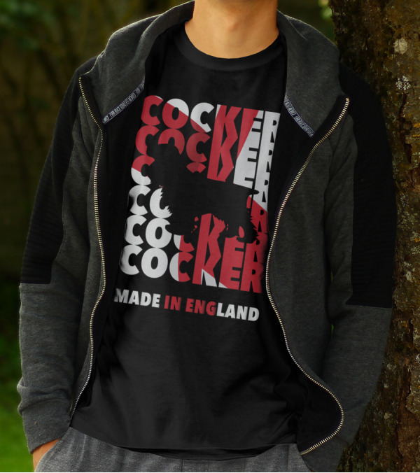 Cocker Spaniel Silhouette With Repeated Text Made In England T-Shirt