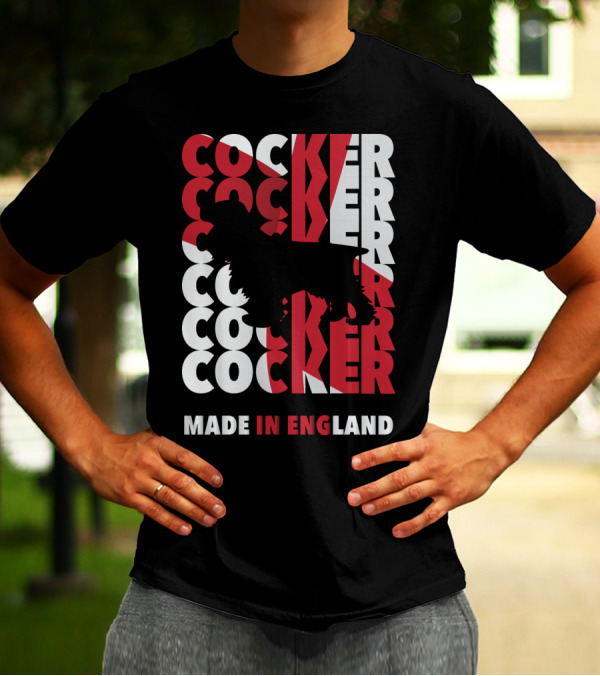 Cocker Spaniel Silhouette With Repeated Text Made In England T-Shirt