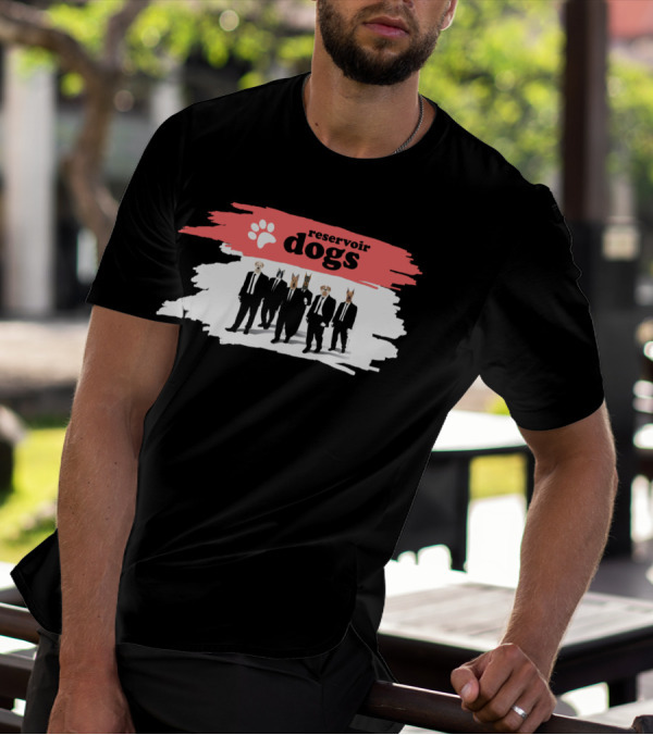 Reservoir Dogs Parody With Dog-Head Suited Figures And Paw Prints T-Shirt