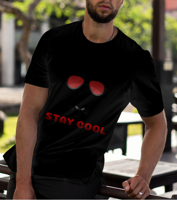 Stay Cool Dog Wearing Red Sunglasses With Stay Cool Text T-Shirt