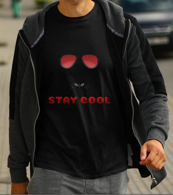 Stay Cool Dog Wearing Red Sunglasses With Stay Cool Text T-Shirt