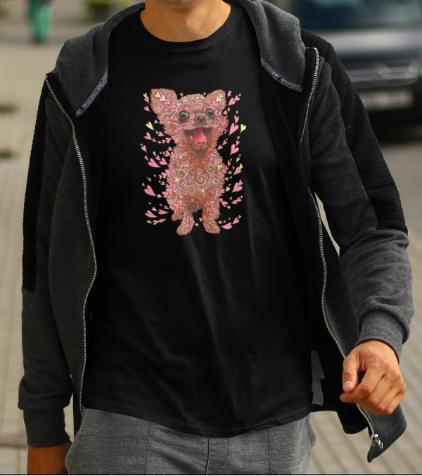 Adorable Swirly Heart Chihuahua Surrounded By Pink And Yellow Hearts T-Shirt