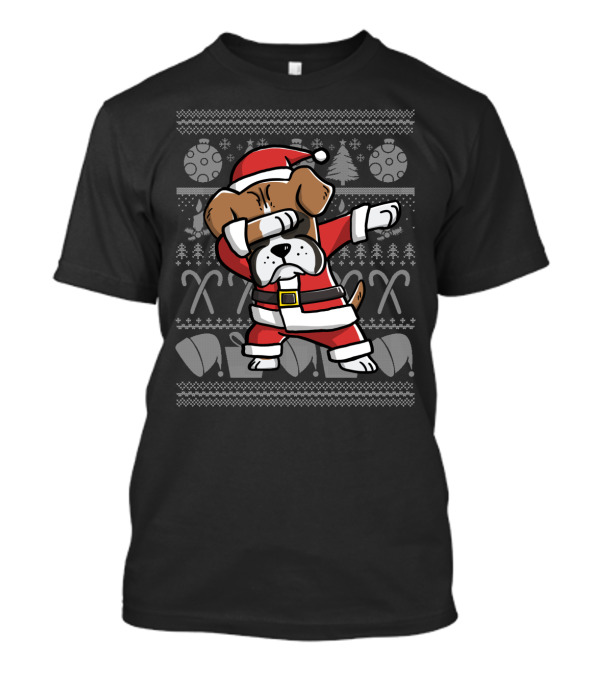 Boxer Dog Santa Dabbing Christmas Dance Move With Candy Canes And Ornaments T-Shirt