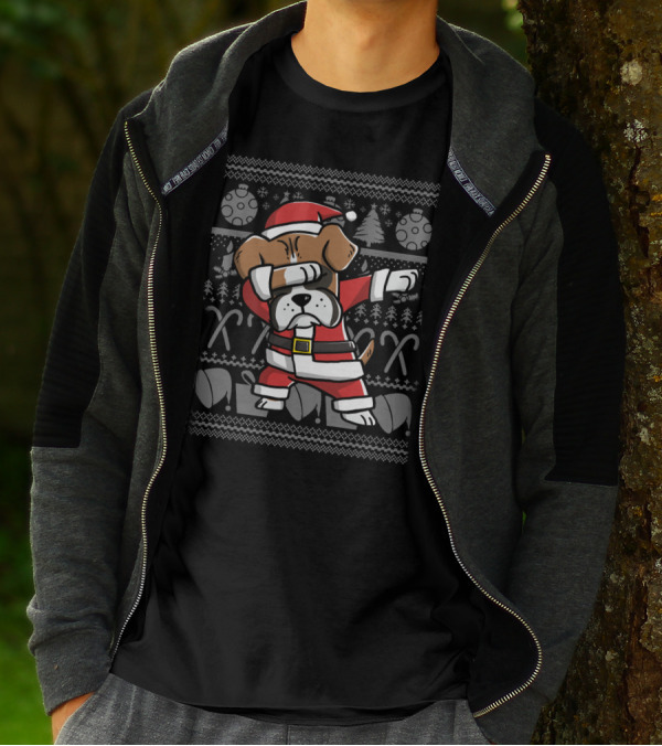 Boxer Dog Santa Dabbing Christmas Dance Move With Candy Canes And Ornaments T-Shirt