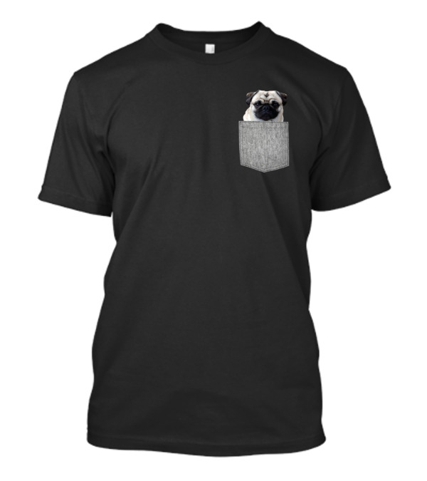 Pug Dog In Your Pocket Pug In Faux Gray Pocket Detailed T-Shirt